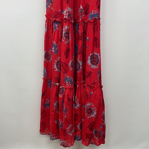 Intimately Free People Garden Party Floral Smocked Tiered Maxi Dress Boho Red XS - Picture 6 of 11
